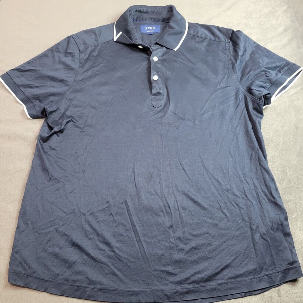 Eton Contemporary Shirt Mens Large Blue Collar Neck Short Sleeve Comfort Stretch